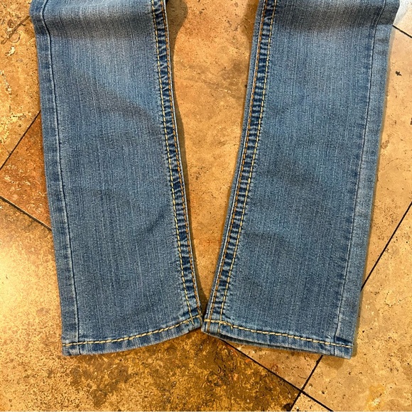 Vintage Style True Religion Gold Gem Tan Thread Medium Wash Lowrise Jeans - Picture 6 of 8